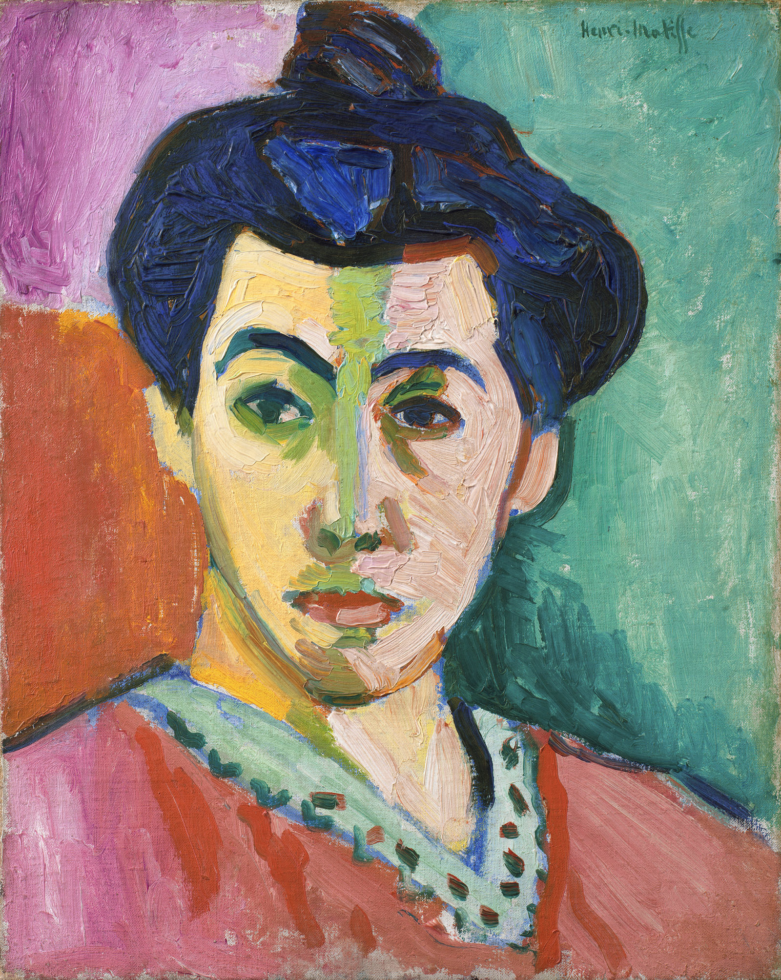 馬諦斯（Henri Matisse） 《綠色條紋的馬諦斯夫人》（Portrait of Madame Matisse with Green Stripe） 1905 油畫布本 哥本哈根美術館藏 © 2023 Succession H. Matisse / Artists Rights Society (ARS), New York